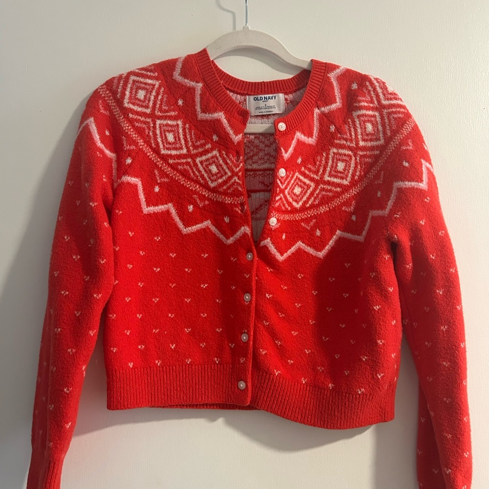 Old Navy Red And White Patterned Button Cardigan - image 1